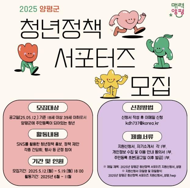2025년 양평군 청년정책서포터즈 모집