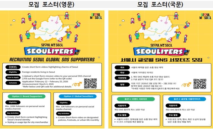 서울시 글로벌 SNS 서포터즈 모집 포스터