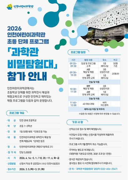 인천어린이과학관 '과학관 비밀탐험대' 운영